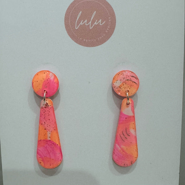 Poppy Dangle Resin Earrings with pink, white and orange tones