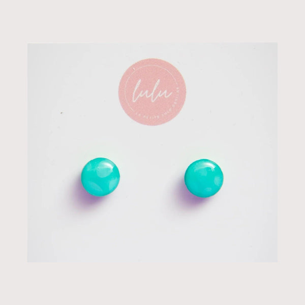 Petite Round Stud Earrings in Teal Cheetah