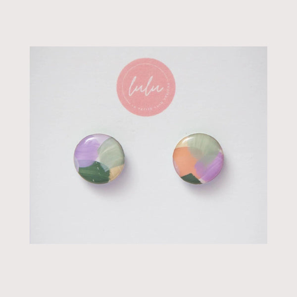 Mid size Round Stud Earrings in pastel mosaic