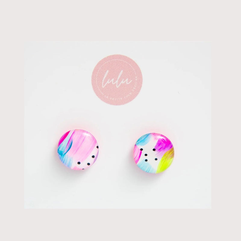 Mid size Round Stud Earrings in Patchwork Neon