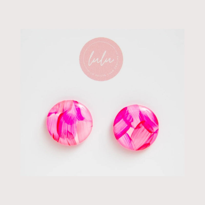 Large Round Stud Earrings - Pink Passion