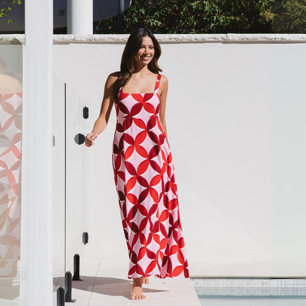 Full length view of this maxi sundress.