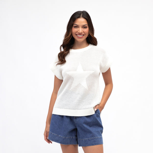 Star Knit Top (White)