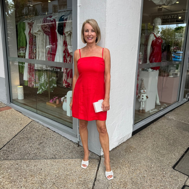 Caspian Linen Dress (Red)