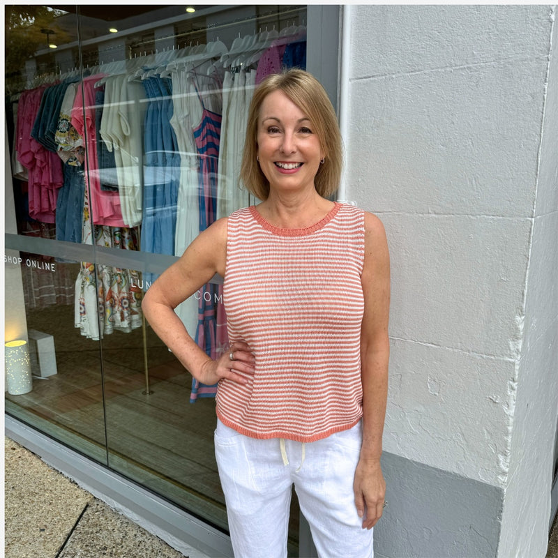 Isa Stripe Knit Tank (Peach)