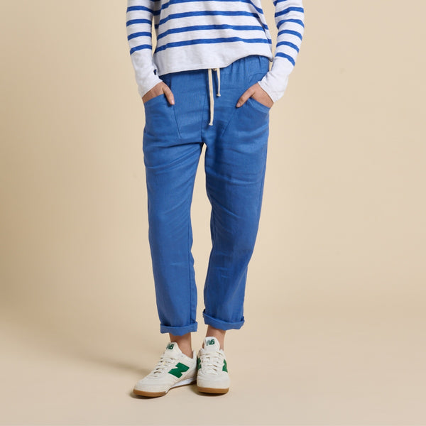 Our Luxe Linen Pants are available in a Cobalt blue colour.