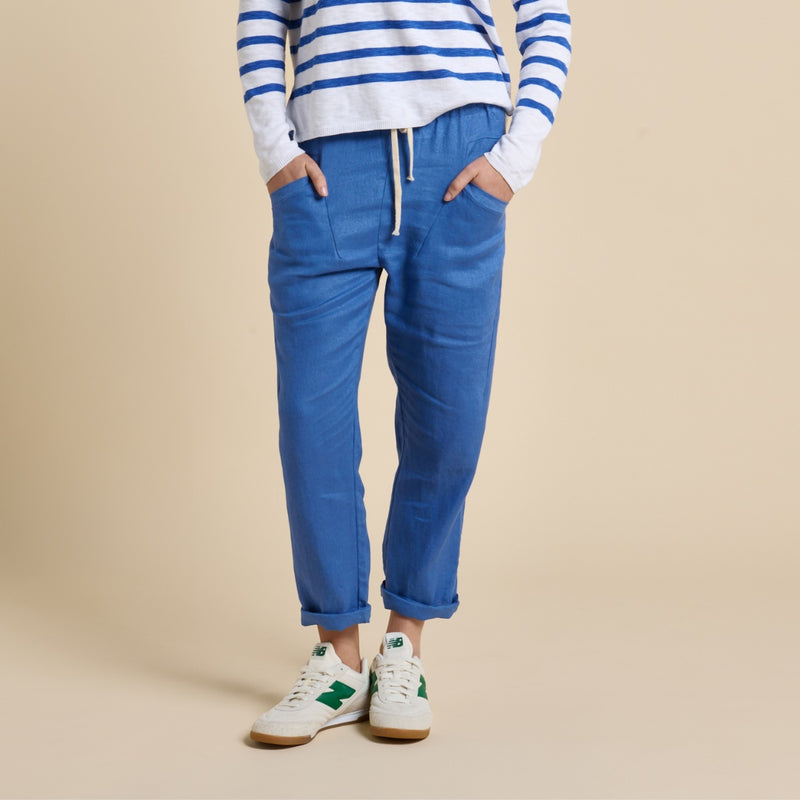 Our Luxe Linen Pants are available in a Cobalt blue colour.