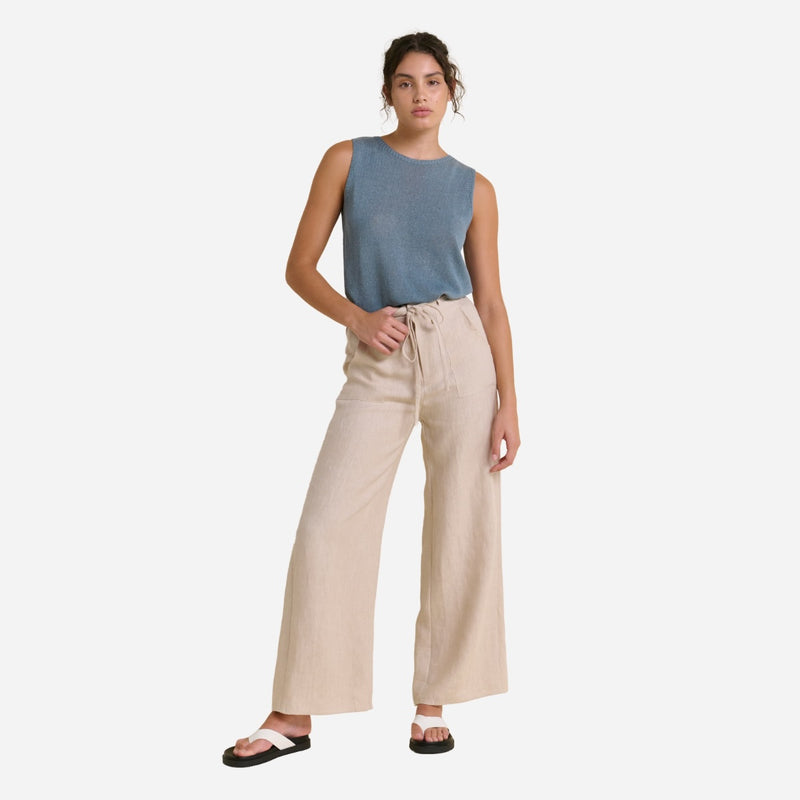 These pants have a straight leg and front pockets.