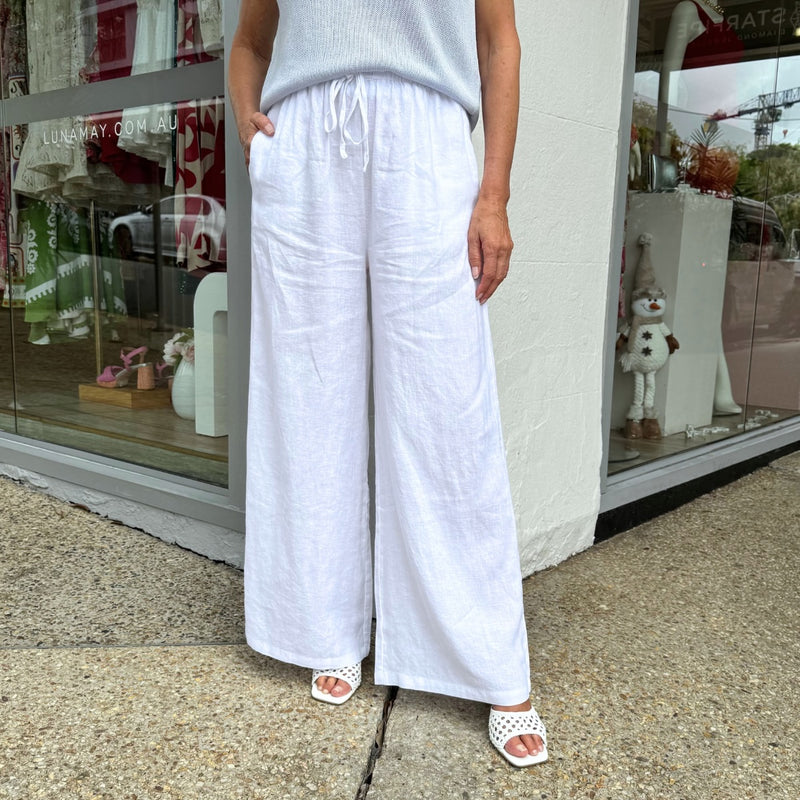 Tara Linen Pants (White)