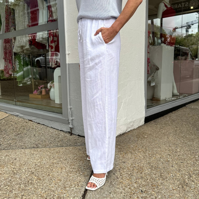 Tara Linen Pants (White)