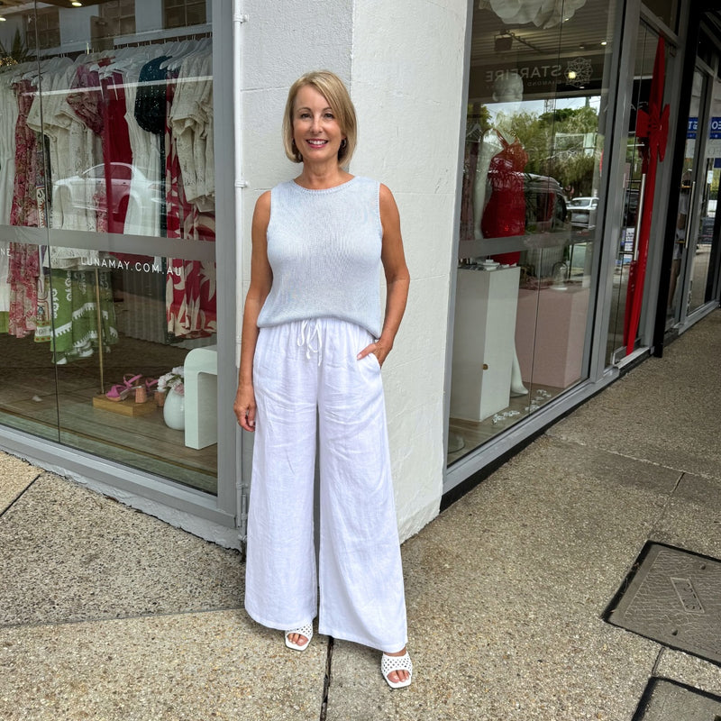 Tara Linen Pants (White)