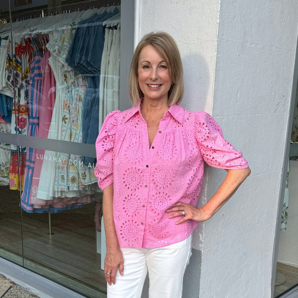 Greta Broderie Top in pink