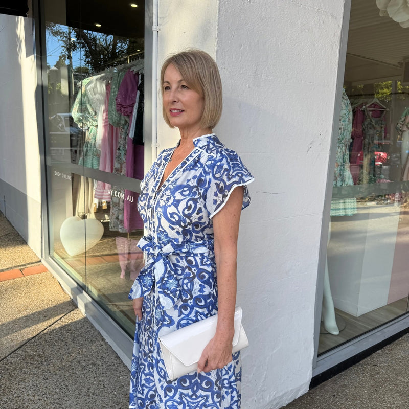 Upper side view showcasing the gorgeous flutter sleeves.