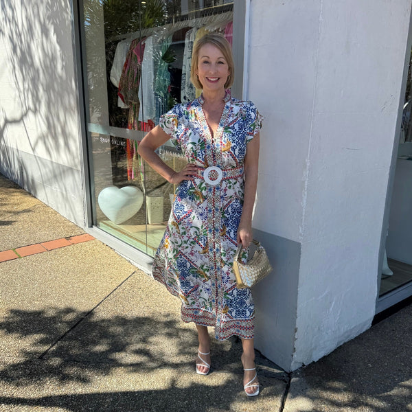 Kacey Midi Dress (Blue Tile)