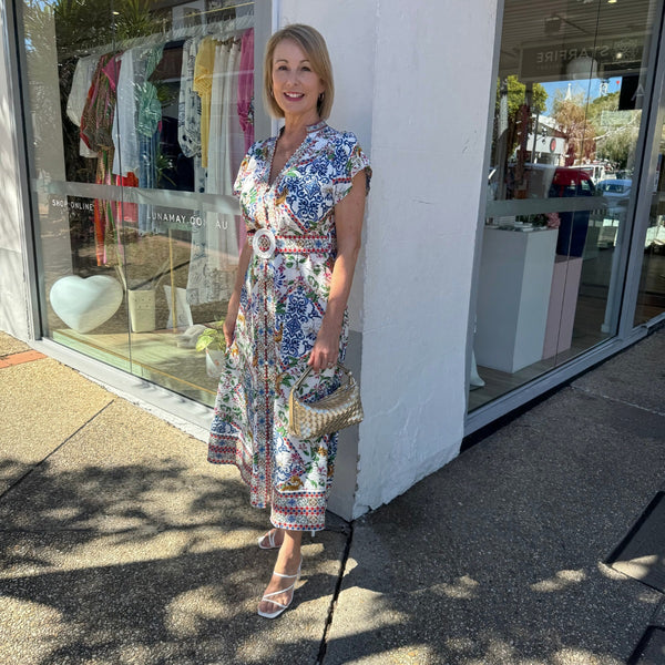 Kacey Midi Dress (Blue Tile)
