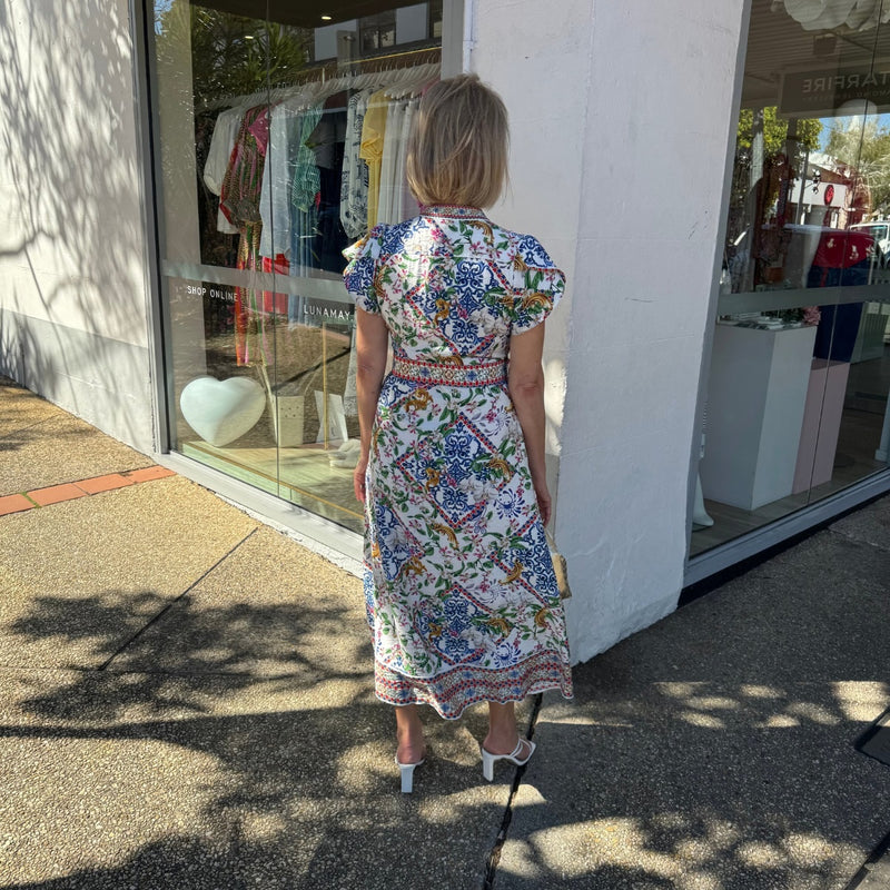 Kacey Midi Dress (Blue Tile)