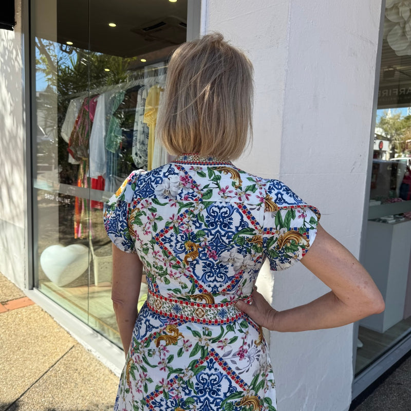 Kacey Midi Dress (Blue Tile)