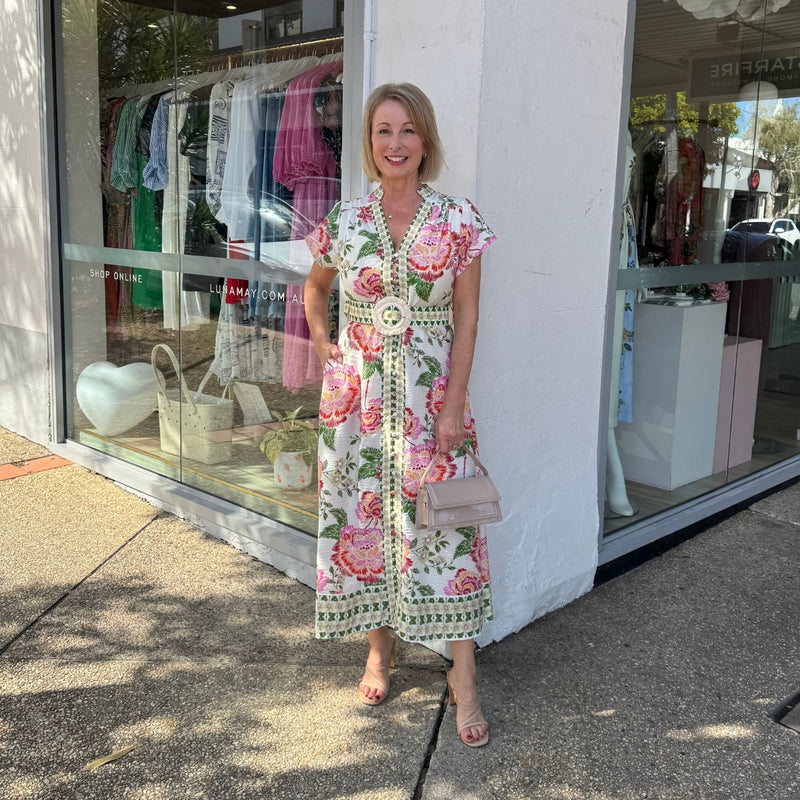 Kacey Midi Dress (Orange Floral)