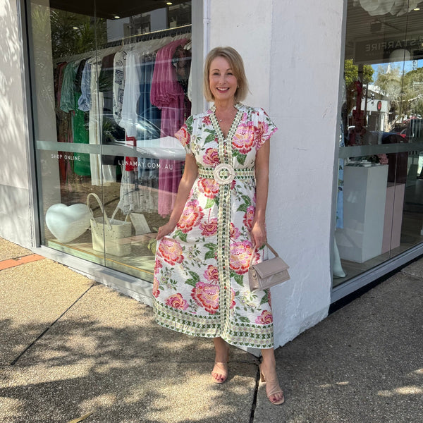 Kacey Midi Dress (Orange Floral)