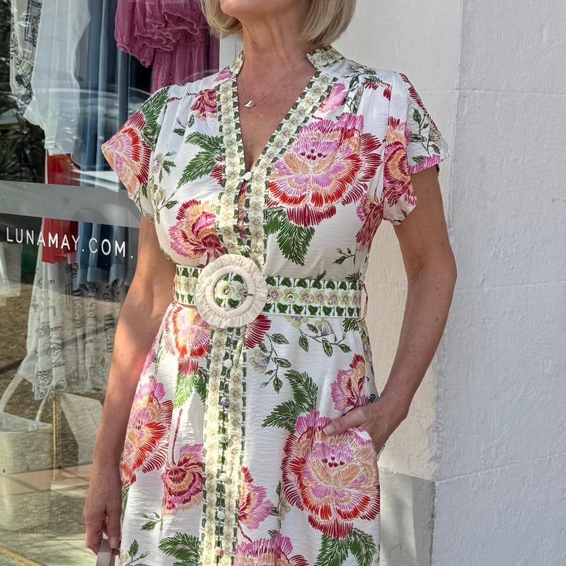 Kacey Midi Dress (Orange Floral)