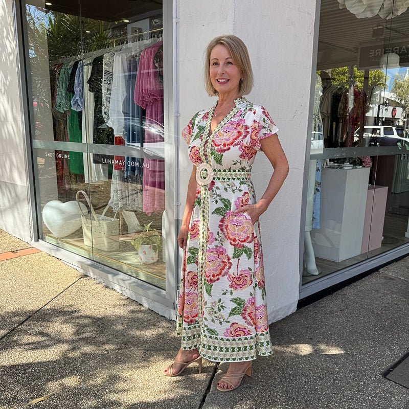 Kacey Midi Dress (Orange Floral)