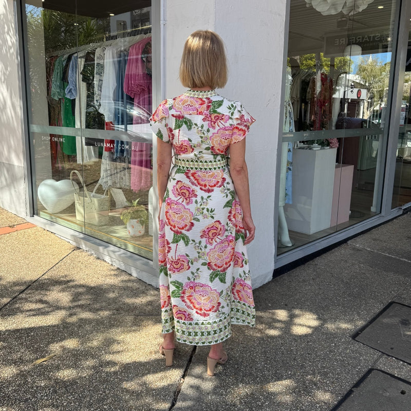 Kacey Midi Dress (Orange Floral)