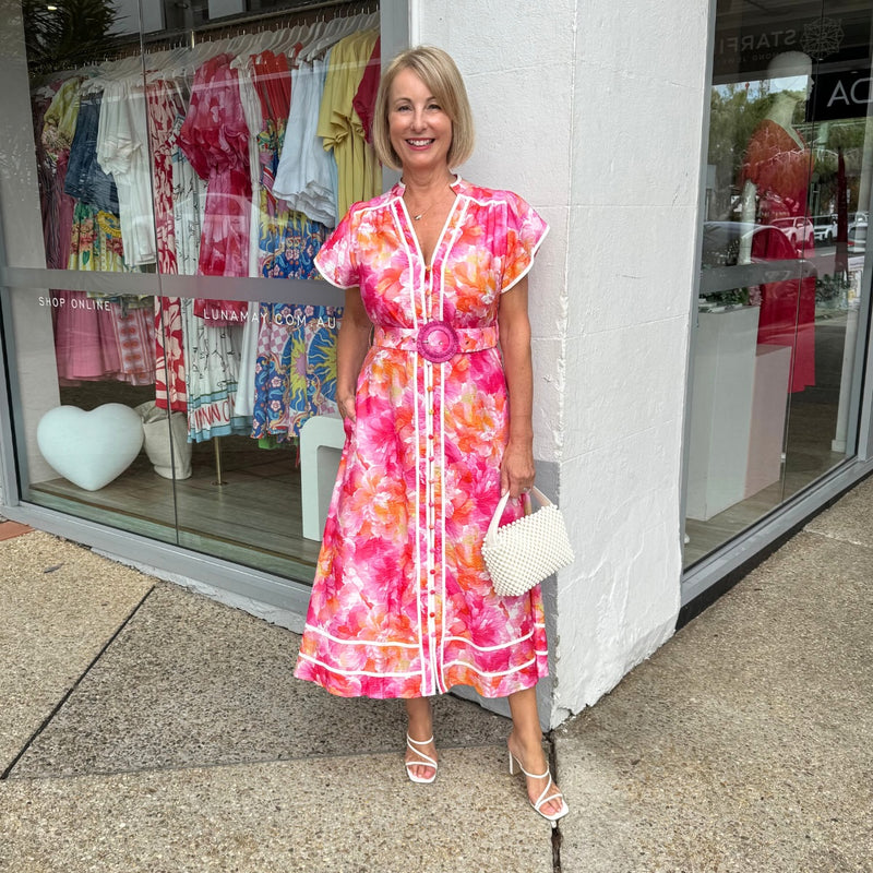 Kacey Midi Dress (Pink/Orange)