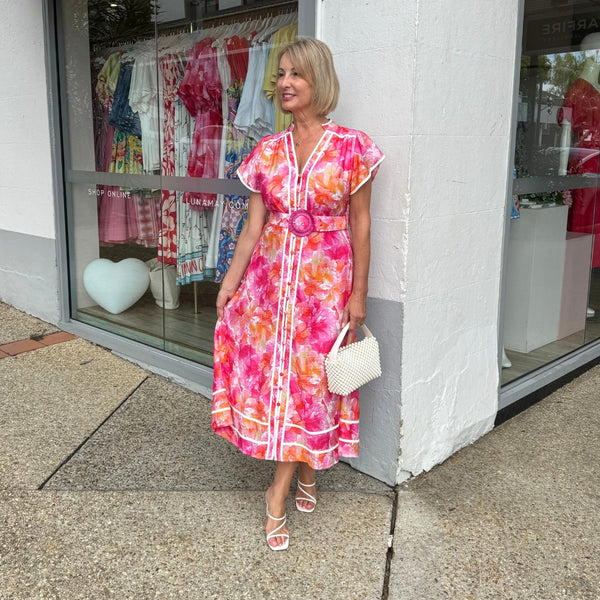 Kacey Midi Dress (Pink/Orange)