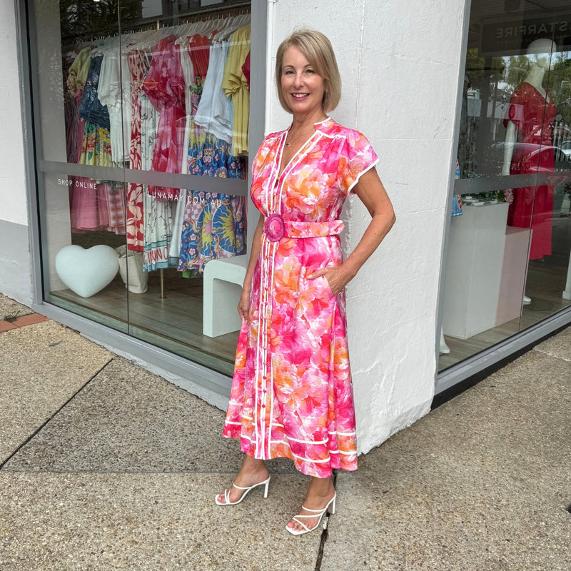Kacey Midi Dress (Pink/Orange)