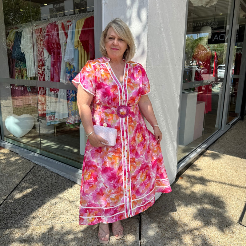 Kacey Midi Dress (Pink/Orange)