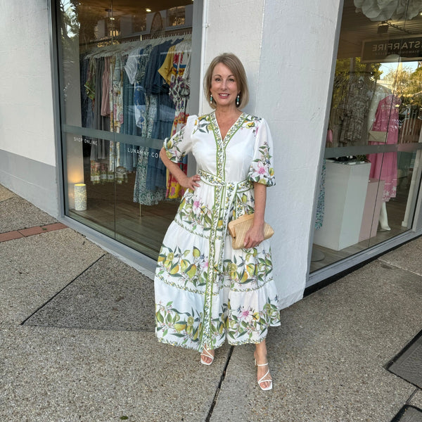 Our Ponderosa Dress has a fabulous lemon, lime and floral print