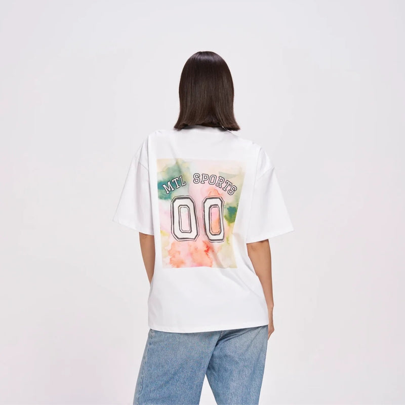 The tee has a straight hem.