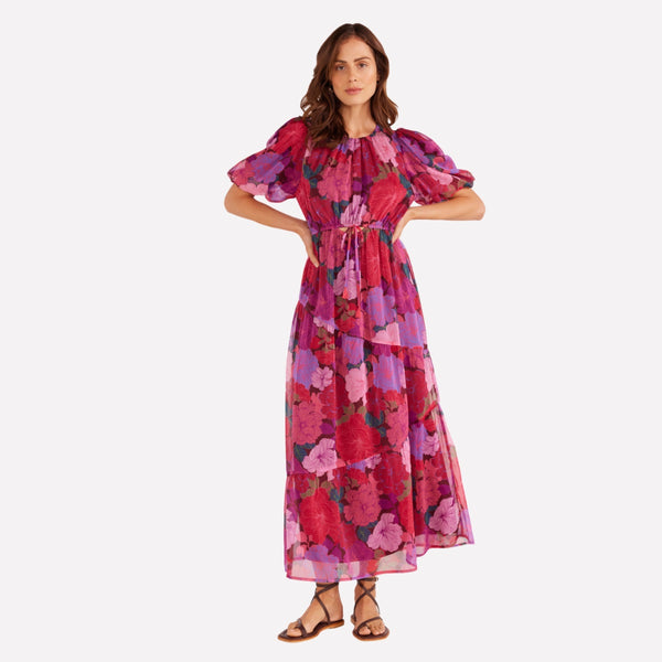 Lexie Floral Maxi Dress with an exclusive floral print in pink, green and aubergine hues