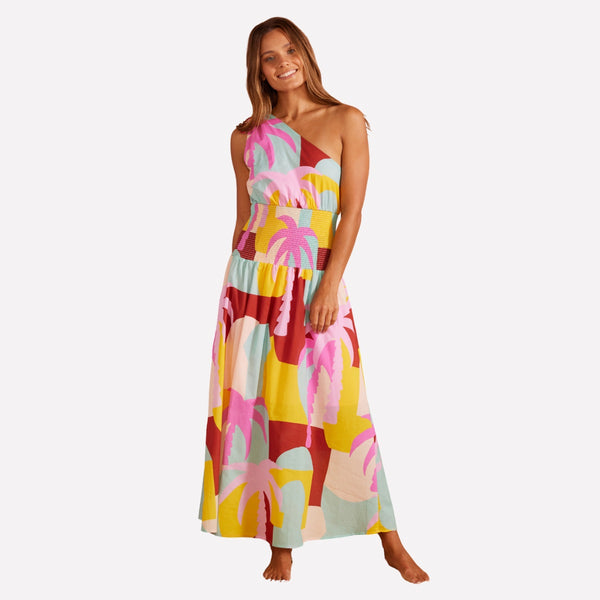 Palmera One Shoulder Midi Dress (Tropical)
