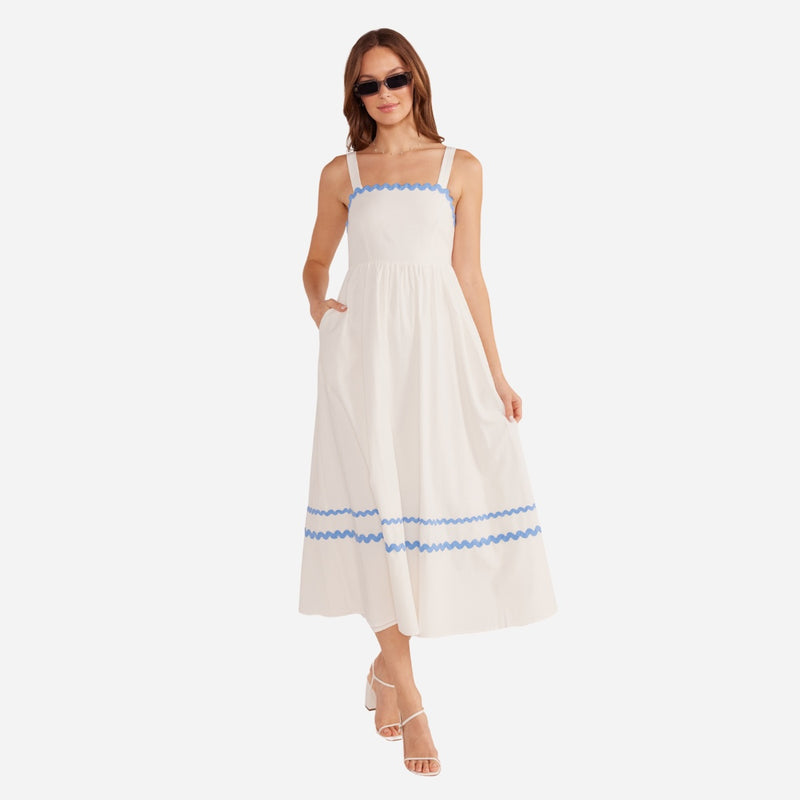 Yareli Midi Dress with blue ric rac detailing