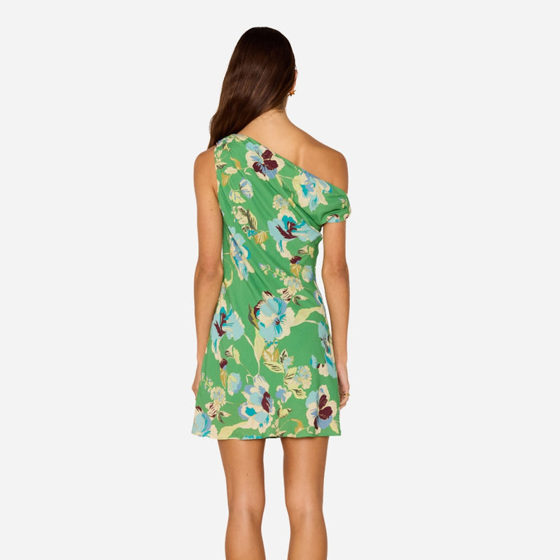 Zoe Asymmetric Mini Dress (Green Floral)