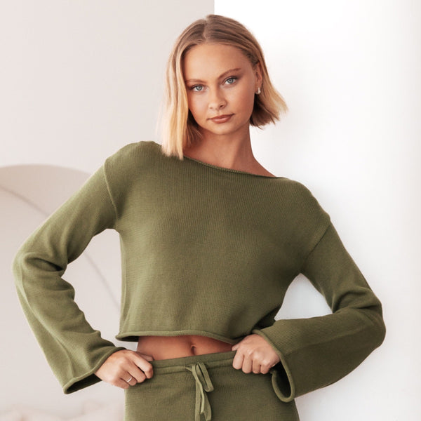 Our Alice Knit Top is made from a lightweight cotton knit in a lovely olive colour