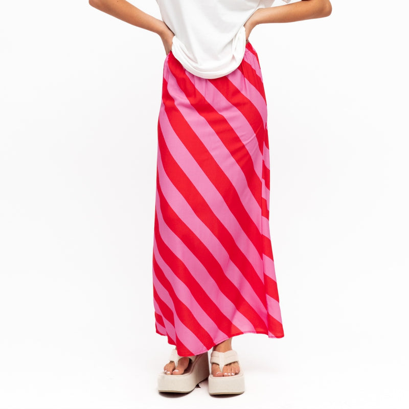 Alison Stripe Skirt in pink and red