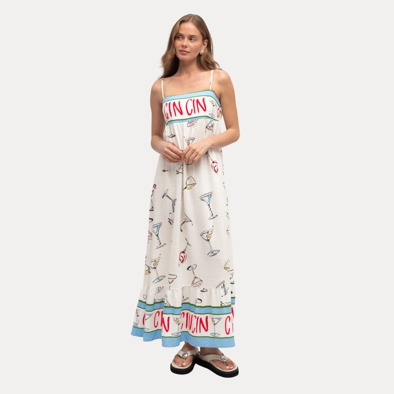 The dress has a square neckline, loose fit body and a frill hem.