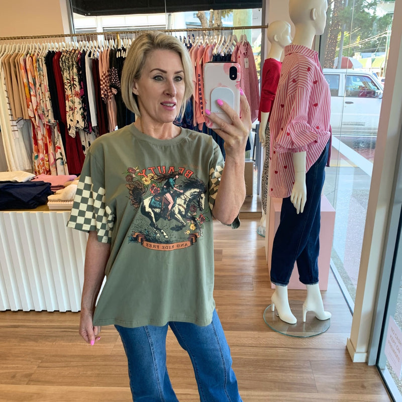 Saddle Up Vintage Tee (Khaki)
