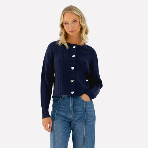 Te Amo Knit Cardigan in a navy colour