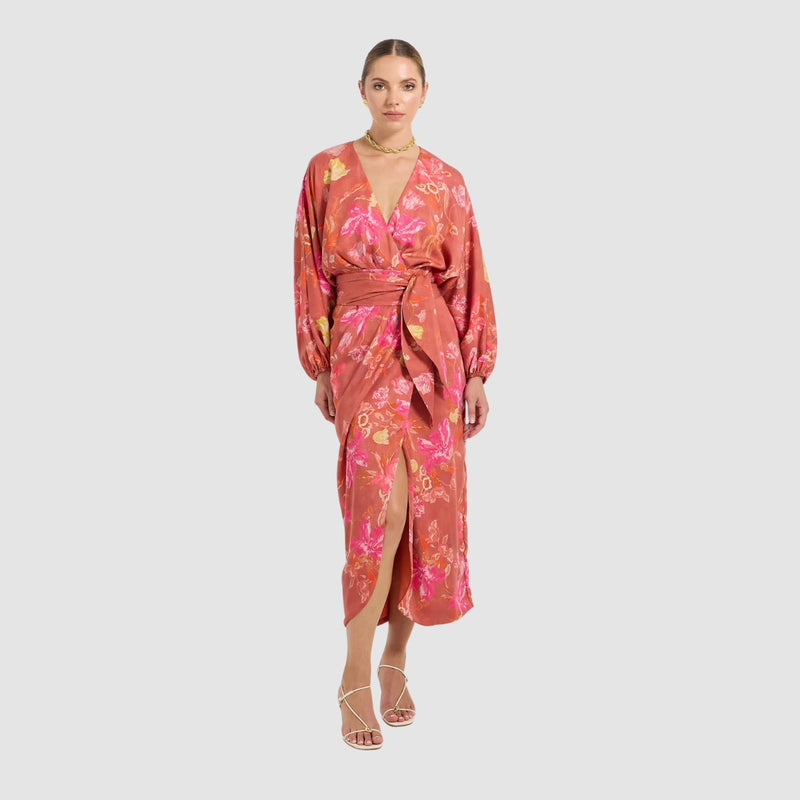 Ruby Wrap Midi Dress (Scarlet Floral)