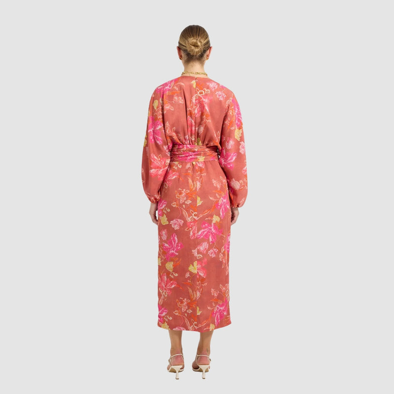 Ruby Wrap Midi Dress (Scarlet Floral)