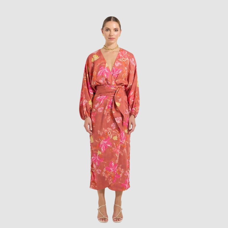 Ruby Wrap Midi Dress (Scarlet Floral)