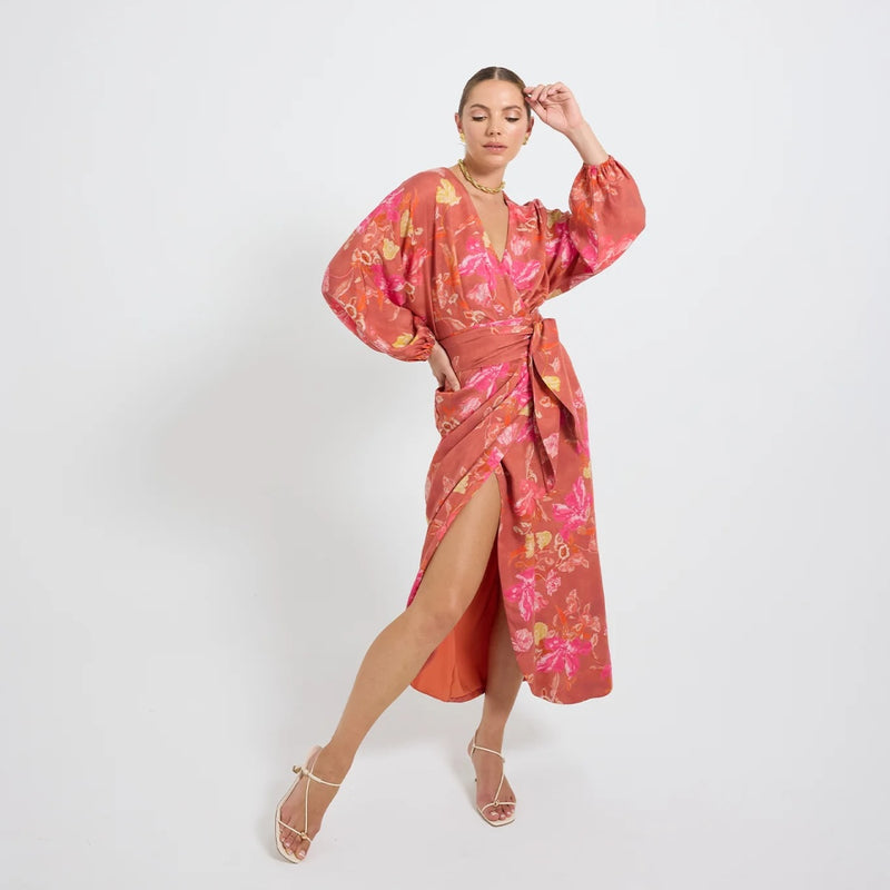 Ruby Wrap Midi Dress (Scarlet Floral)