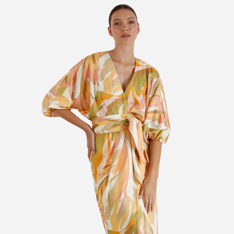 Vista Wrap Midi Dress (Sunset)