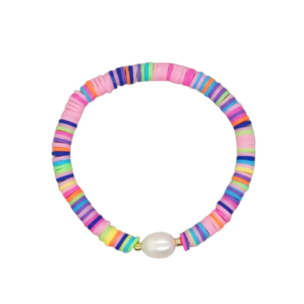 Heishi Pearl Stretch Bracelet in electric rainbow
