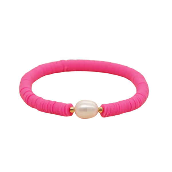 Heishi Pearl Stretch Bracelet (Hot Pink)