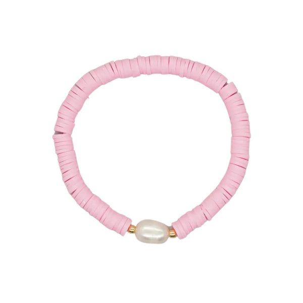 Heishi Pearl Stretch Bracelet (Soft Pink)