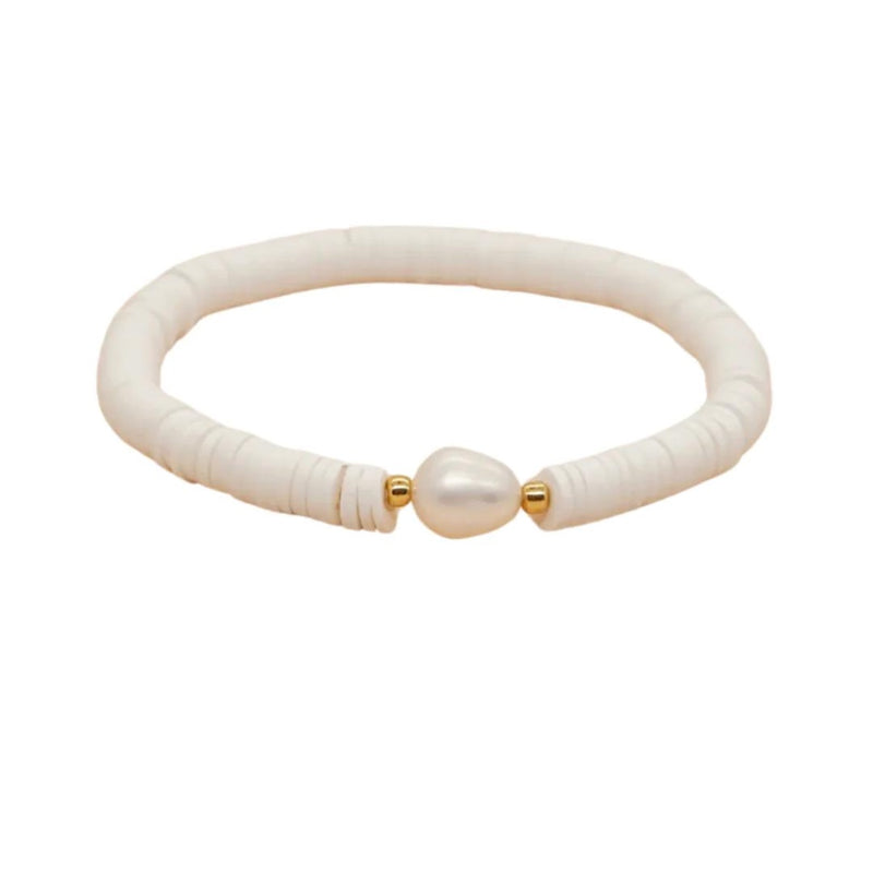 Heishi Pearl Stretch Bracelet (White)